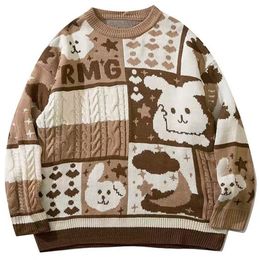 Men's Sweaters retro cartoon rabbit sweater Japanese style Harajuku knitted clothing oversized loose fitting winter 230831