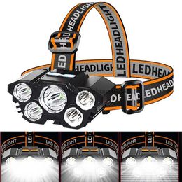 Head lamps USB Rechargeable Built-in Battery 5 Led Strong Headlight Super Bright Head-Mounted Flashlight Outdoor Fishing Camping Flashlight HKD230922