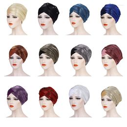 Ethnic Clothing Muslim Women Pearl Beading Elastic Turban Hat Cancer Cap Head Wrap Cotton Twist Chemo Beanie Hijab Caps Headwear