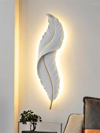 Wall Lamp Nordic Feather Resin White Lamps Bedroom Bedside Study Aisle Living Room Decorated Luxury Sconces Lights Fixtures