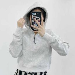 Women's Hoodies Sweatshirts Women Sport Jacket Half Zipper Yoga Coat Clothes Lu-03 Quick Dry Fitness Outfits Running Thumb Hole Sportwear Gym Workout Hooded Top