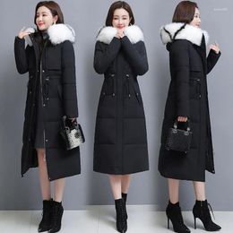 Women's Trench Coats Down Cotton Womens 2023 Winter Korean Fashion Casual Padded Thick Fur Collar Plus Size Jackets Parkas