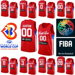 Printed Basketball 2023 World Cup Puerto Rico Jersey 51 Tremont Waters 28 Ismael Romero 1 George Conditt 11 Stephen Thompson Jr. 0 Isaiah Pineiro Red National Team