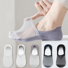 Men's Socks Silicone Non-slip Low Cut Men Male Summer Ultra-thin Ice Silk Sock Slippers Hollow Out Breathable Invisible No Show