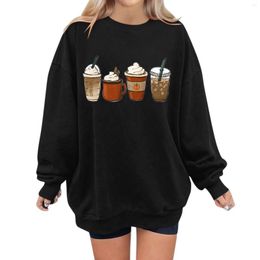 Women's Hoodies Fall Coffee Sweatshirt Loose Thanksgiving Sweater Halloween Top Long Sleeve Crewneck Pullover Female Funny Clothes