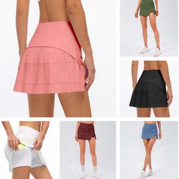 New Summer Womens Tennis Skirts Pleated Yoga Outfits Golf Athletica Designer Sport Shorts Pant with Pocket Waist lulus2435