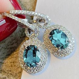 Dangle Earrings 2023 Arrival Sea Blue Zircon Crystal Drop Earring Pendant 925 Sterling Silver Elegant Wedding Dangling Female Fine Jewelry