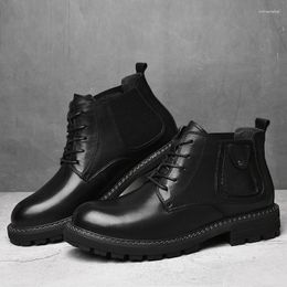 Boots High Quality Genuine Leather Motocycle Mens Dress Shoes Upscale Men Retro Casual Male Business Platform