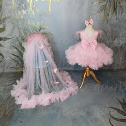 Girl Dresses Flower Dress Pink Fluffy Tulle Skirt Beaded Sparkly Wedding Elegant Baby First Communion Party