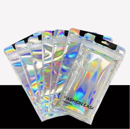 wholesale Laser Mobile Phone Case Packaging Bag Gold Transparent Aluminium Foil Case Plastic Self sealing Bag