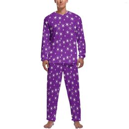 Men's Sleepwear Snowflake Winter Pajamas Man Purple White Kawaii Spring Long-Sleeve 2 Pieces Bedroom Graphic Pajama Sets