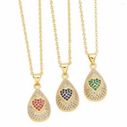 Pendant Necklaces Copper CZ Waterdrop For Women Heart Jewelry Gifts Nkea068