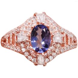 Cluster Rings Luxury Tanzanite Engagement Ring For Woman 0.7ct 5 7mm Natural 18K Gold Plating 925 Silver Gemstone Jewelry