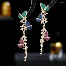 Dangle Earrings Bilincolor Light Luxury Colorful Zircon Inlaid Long Tassel Butterfly For Women