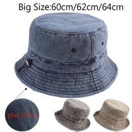 Berets Autumn Winter Plus Velvet Bucket Hat Men Women Big Head Fisherman Korean Size Fleece Warm Sun 62cm 63cm 64cm