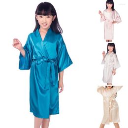 Women's Sleepwear Children Nightgown Ice Silk V Neck Soft Silky Nightdress Three Quarter Sleeves Girls Spring Robe Kids Pajamas