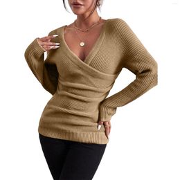Suéteres femininos outono e inverno cor sólida decote em v conforto ajuste malha fora do ombro estilo casual suéter com zíper moletom sem capuz