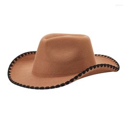 Berets Women Men Bound Statement Jazz Cowboy Hat Rolled Up Wide Brim Contrasting Color Wool Retro Everyday Party Western Wholesale