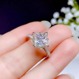 Cluster Rings Precious Square Moissanite Gemstone Ring For Women Jewellery Engagement Wedding Real 925 Silver Birthday Gift