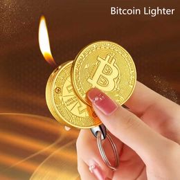 New Creative Bitcoin Butane No Gas Lighter Stock Commemorative Coin Virtual Novelty Unique Pendant Smoking Accessories Gadgets S8H8