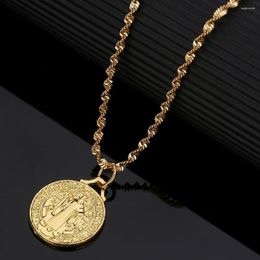 Pendant Necklaces Gold Colour Catholic Round Cross Necklace Patron Benedict Of Nursia Chain Jewellery