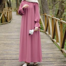 Ethnic Clothing Fashion Chiffon Muslim Abaya Autumn Long Sleeve Wear With Pockets Femme Dress Islamic For Women Kaftans Solid