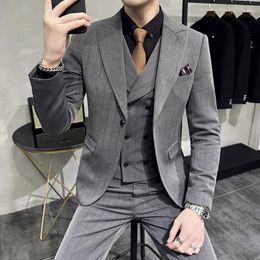 Men's Suits (Blazer Vest Pants) Senior Counter Quality Fashion Slim Gentleman Leisure Host Double Slit Formal 3-piece M-6XL