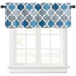 Curtain Vintage Geometric Blue Morocco Retro Short Curtains Kitchen Cafe Wine Cabinet Door Window Small Home Decor Drapes