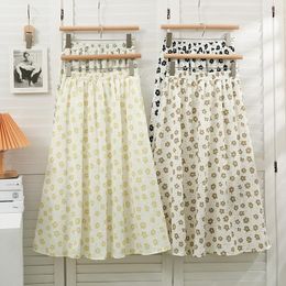 Skirts Skirt Women Floral Printed Vintage Casual Korean Pleated Midi Kawaii Harajuku Fashion Faldas Female Jupe