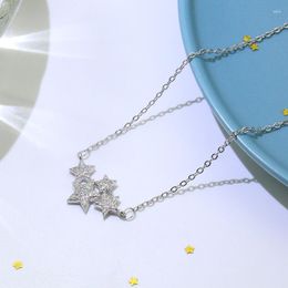 Pendant Necklaces Zircon Stars Necklace For Women White Gold Colour Thick Plated Sweater Chain Fashion Jewellery Female