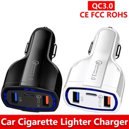 New 3-Port Car Charger 3.5A USB QC3.0 Type-C Fast Charging for iPhone Xiaomi Samsung Mini Quick Chargers Vehicle Adapter without Package