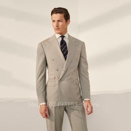 Men's Suits 2023 Fashion Men Slim Fit 2 Pieces Double Breasted Elegant Formal Business Groomsmen Wedding Trajes De Hombre