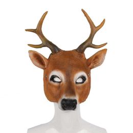 Cosplay Mask Halloween Party Animal Deer Head PU Leather Carnival Cospaly Realistic X0803201g