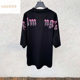 Pa coconut black pink foam letters printed pattern cotton round neck loose hundred street men women short sleeved batshirt t shirt