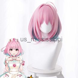 Cosplay Wigs THE IDOLM CINDERELLA GIRLS Yumemi Riamu Cosplay Wig Women Short Straight Synthetic Anime Game Cos Wig Pink Gradient Green x0901