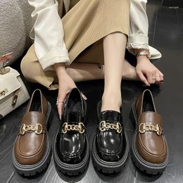 Dress Shoes Thick Soled Women's Autumn 2023 Lefu Soft Bright Surface With Metal Buckle British Style Pumps