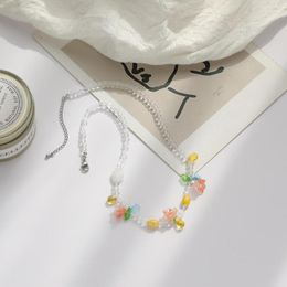 Pendant Necklaces So.fine Jewelry Colorful Beaded Flower Leaf Necklace Small Design Cute And Versatile Pearl Crystal Neck Chain Sweet Cool