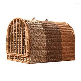 Cat Carriers Portable Rattan Woven Nest Cage Basket Car Mounted Pet Travel