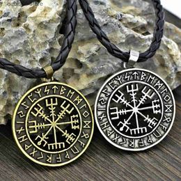 Pendant Necklaces Fashion Viking Jewellery Compass Leather Pendant Nordic Mythology Lunavin Odin Men Necklace T230907