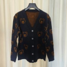 2023 Apricot/Black Bear Print Women's Cardigan Brand Same Style Women's Sweaters DH043