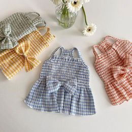 Dog Apparel Bow Skirt Spring And Summer Pet Dress Princess Wind Clothes Puppy Plaid Shirt Fashion Two-legged Small XS-XL