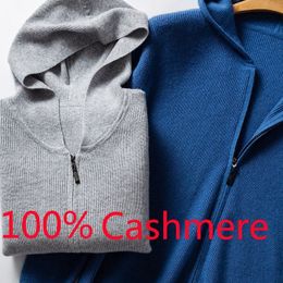 Men's Sweaters Arrival High Quality Autumn Winter Men Cashmere Cardigan Zipper Hooded Thickened Computer Knitted Casual Coat Size S3XL 230831