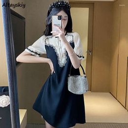 Casual Dresses 2023 Dress Women Summer Elegant Mesh Puff Sleeve Fashion French Style Holiday Leisure Vintage Patchwork Mini Female Vestido