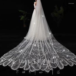 Bridal Veils Bling Sparkly White Long Cathedral Luxurious Shiny Appliqued Sequined Wedding Yards With Comb High-end Design