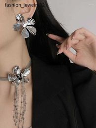 Gargantilha freetry moda flor de metal longo borla colar para mulheres elegantes brincos de corrente grossa jóias presentes