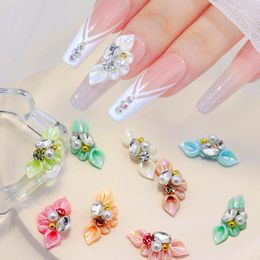 Nail Art Decorations 3D Stereoscopic Petal Charms Carved Flowers Acrylic Jewelry Decoration With Pearl Rhinestones Supplies