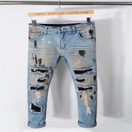 New Style Fashion Mens Straight Slim Fit Biker Jeans Pants Distressed Skinny Ripped Destroyed Denim Jeans Washed Hiphop Trousers 2285K