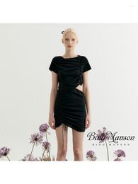 Casual Dresses Summer Women's Fashion Sexy Solid Short Sleeve Pleated Drawstring Cut Spicy Girl Dress Street Y2k