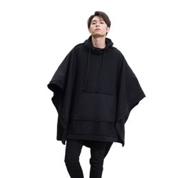 Men's Trench Coats M6xl Autumn Winter Men Loose Bat Cloak Cape Dark Medium Long Fashion Thick Hooded Jacket Hiphop Outerwear Overcoat 230831