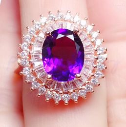 Cluster Rings Amethyst Ring Natural Real 925 Silver Fine Jewellery Luxury Style 2.4CT Gemstone #T18102403